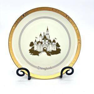 Vintage Disneyland Sleeping Beauty Castle Plate Gold Rim Fab Five Japan 10.25”